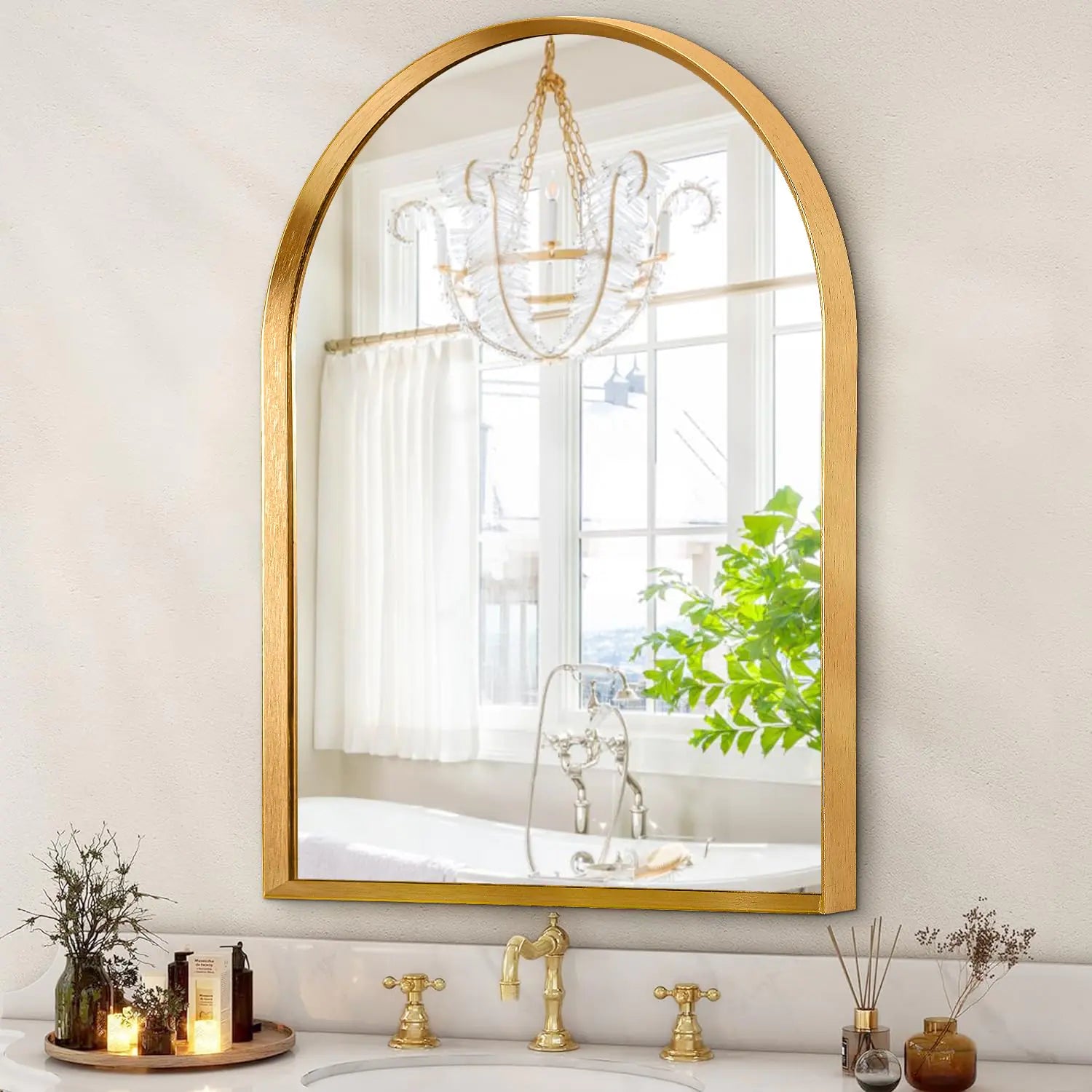 Gold Arch Wall Mirror 36x24 - Aluminum Frame - Maison Nude